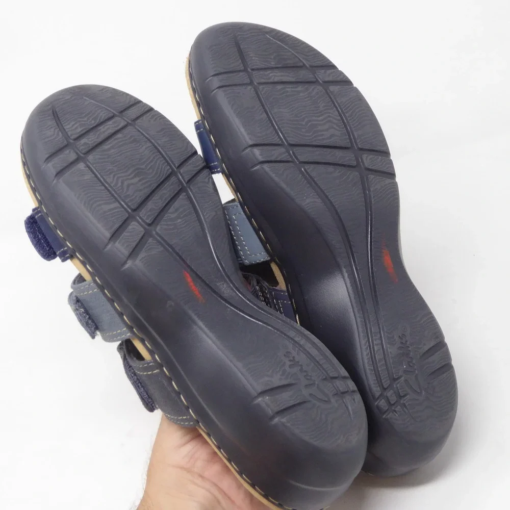 Clarks Merliah2 Bali Womens Sandals Blue Multi-Strap Wedge Comfort Shoes 10W